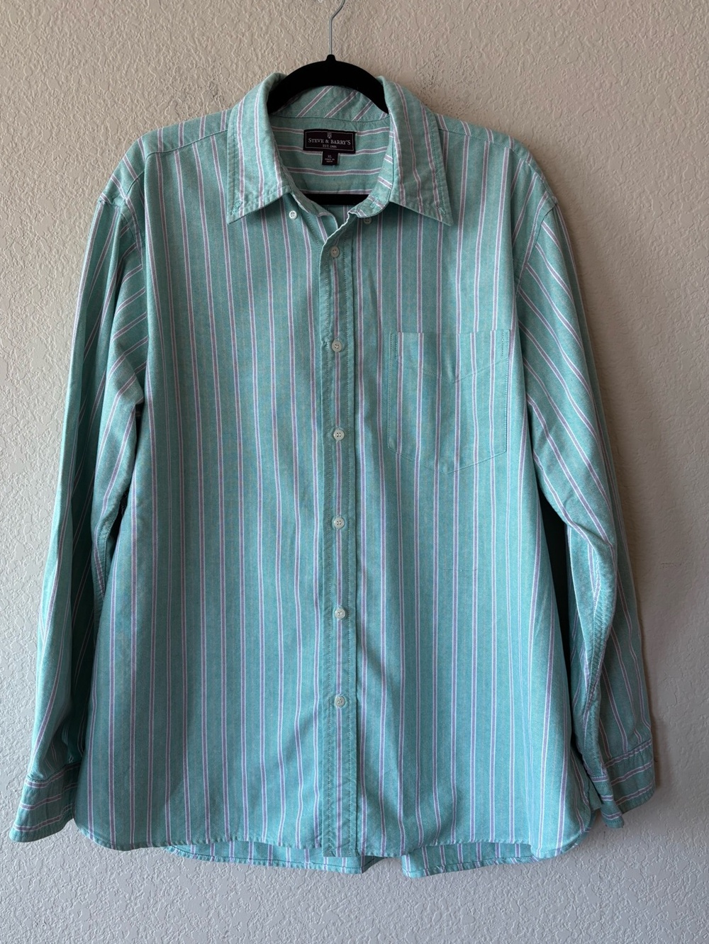 Vintage Steve & Barry’s 100% Cotton Button Down  Green Purple Stripe Mens XL